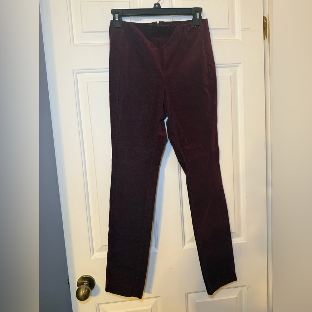 Theory Navalene Velvet Skinny Pants Dark Currant Size 2 Stretch Cotton Burgundy